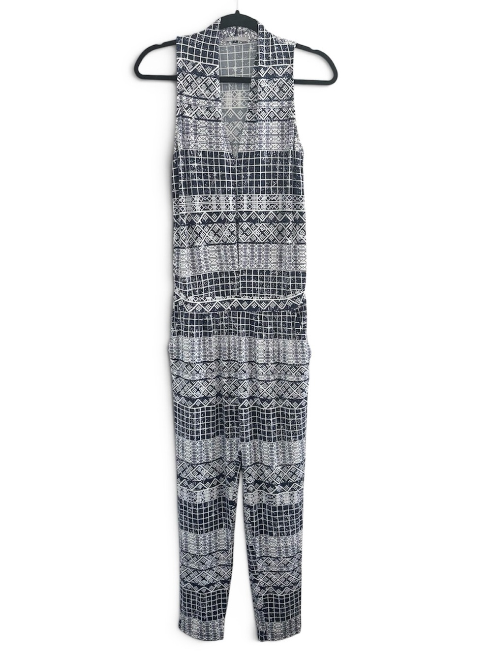 TART Navy Blue White Geometric Print Sleeveless Jumpsuit Size XS
